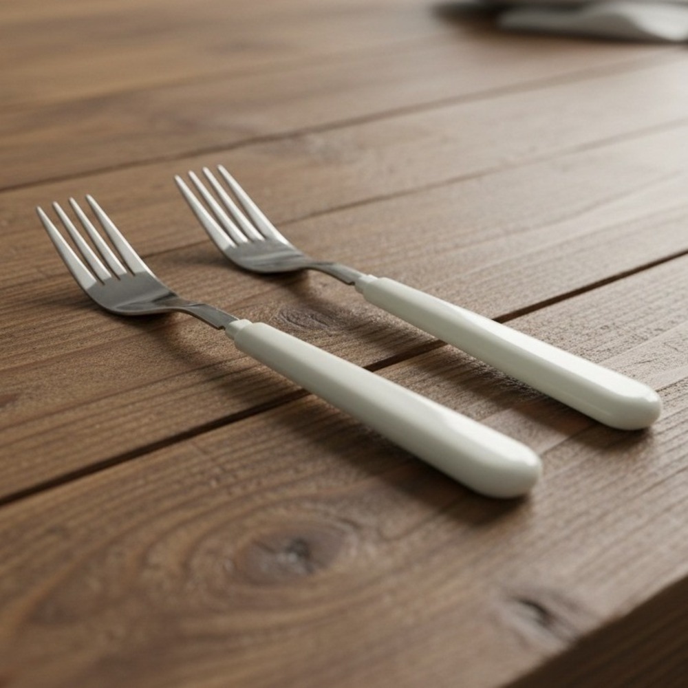 Corelle Plain White Salad Forks, Set Of 2, Vintage Corning Minimalist Tableware